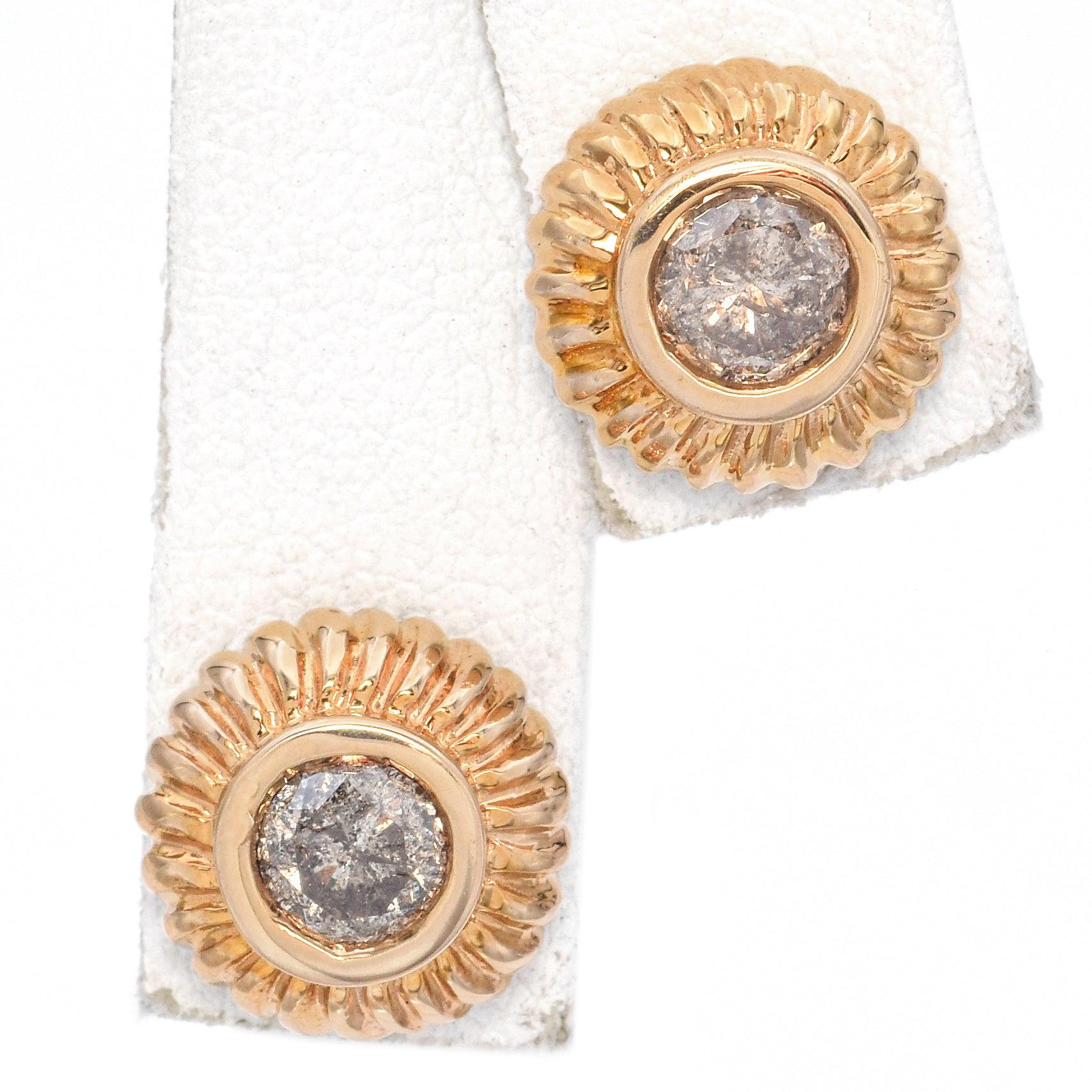 14k Yellow Gold 1.22tcw Diamond Bezel Set Stud Earrings