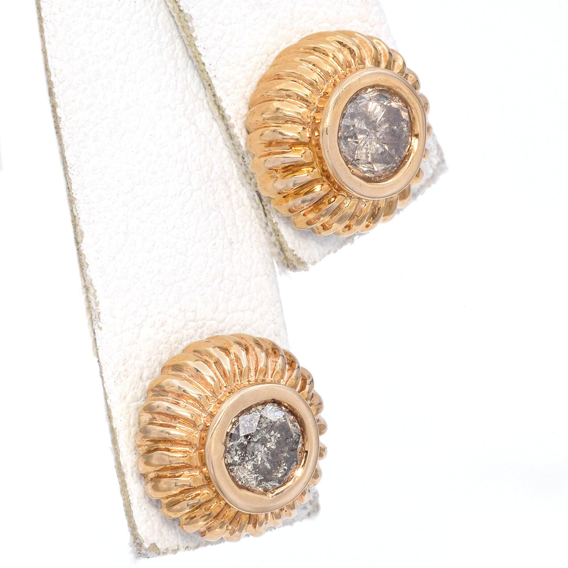 14k Yellow Gold 1.22tcw Diamond Bezel Set Stud Earrings