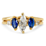 Vintage 14k Yellow Gold Diamond and Sapphire Five Stone Ring