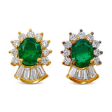 Vintage 18k Yellow Gold Emerald and Diamond Halo Clip On Earrings
