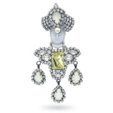 Lawrence Vrba Figural Jade Glass & Rhinestone Dangle Brooch