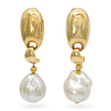 Vintage 18k Yellow Gold Semi Baroque Pearl Screw Back Earrings