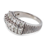 Vintage 9k White Gold Diamond Three Row Ring