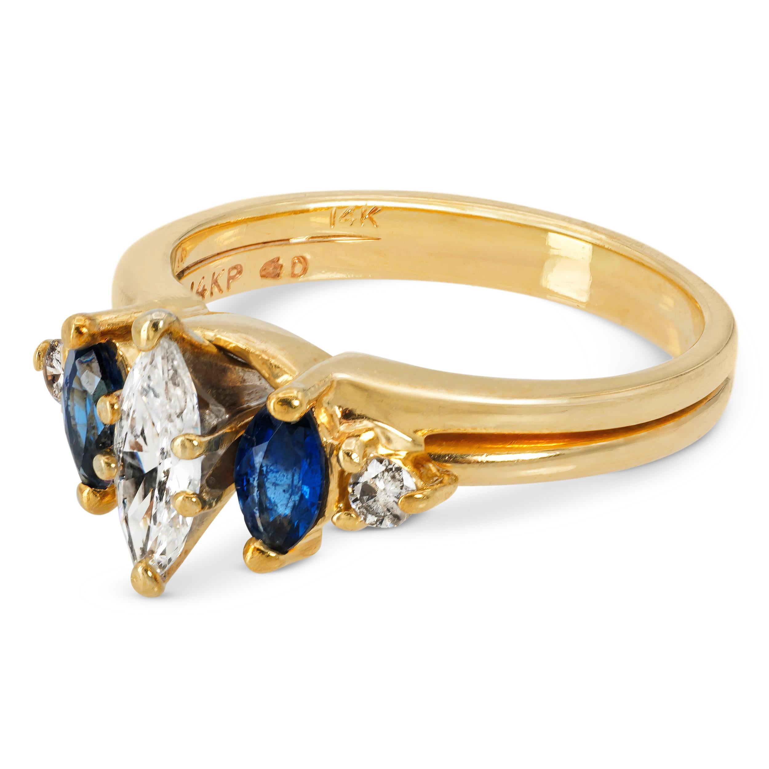 Vintage 14k Yellow Gold Diamond and Sapphire Five Stone Ring