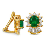 Vintage 18k Yellow Gold Emerald and Diamond Halo Clip On Earrings