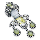 Lawrence Vrba Figural Jade Glass & Rhinestone Dangle Brooch