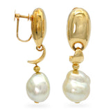 Vintage 18k Yellow Gold Semi Baroque Pearl Screw Back Earrings