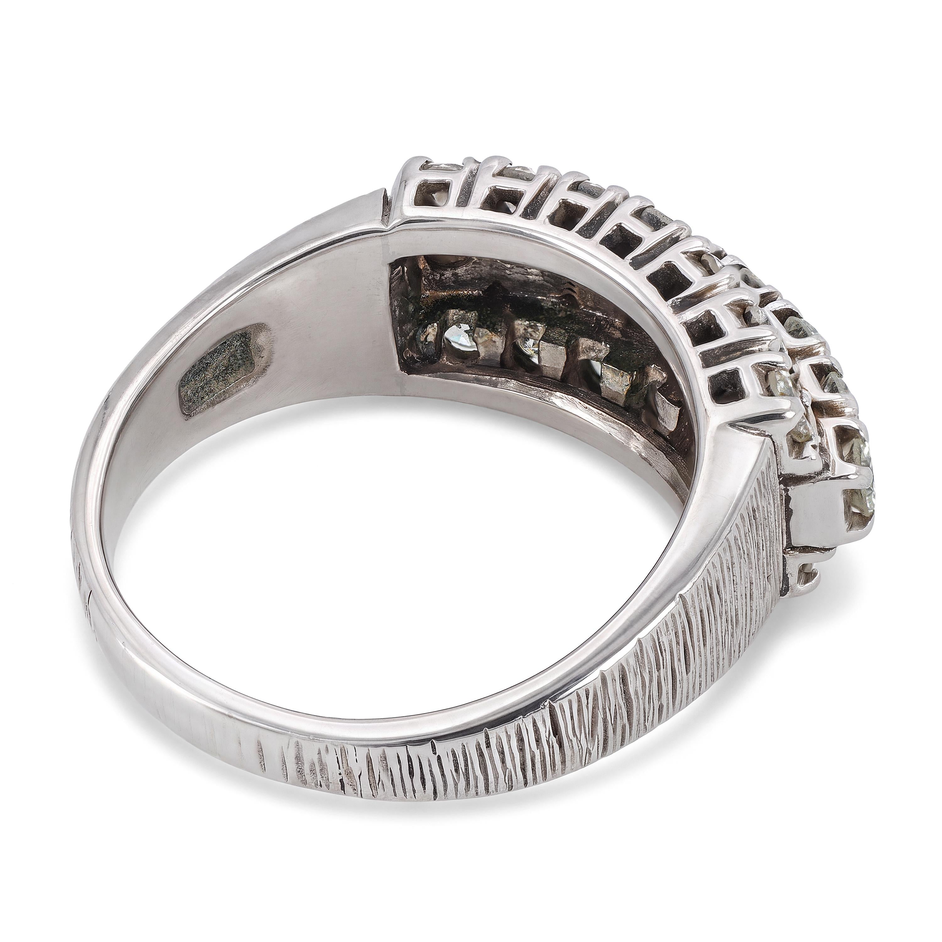 Vintage 9k White Gold Diamond Three Row Ring