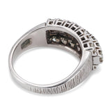 Vintage 9k White Gold Diamond Three Row Ring