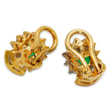 Vintage 18k Yellow Gold Emerald and Diamond Halo Clip On Earrings