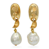 Vintage 18k Yellow Gold Semi Baroque Pearl Screw Back Earrings