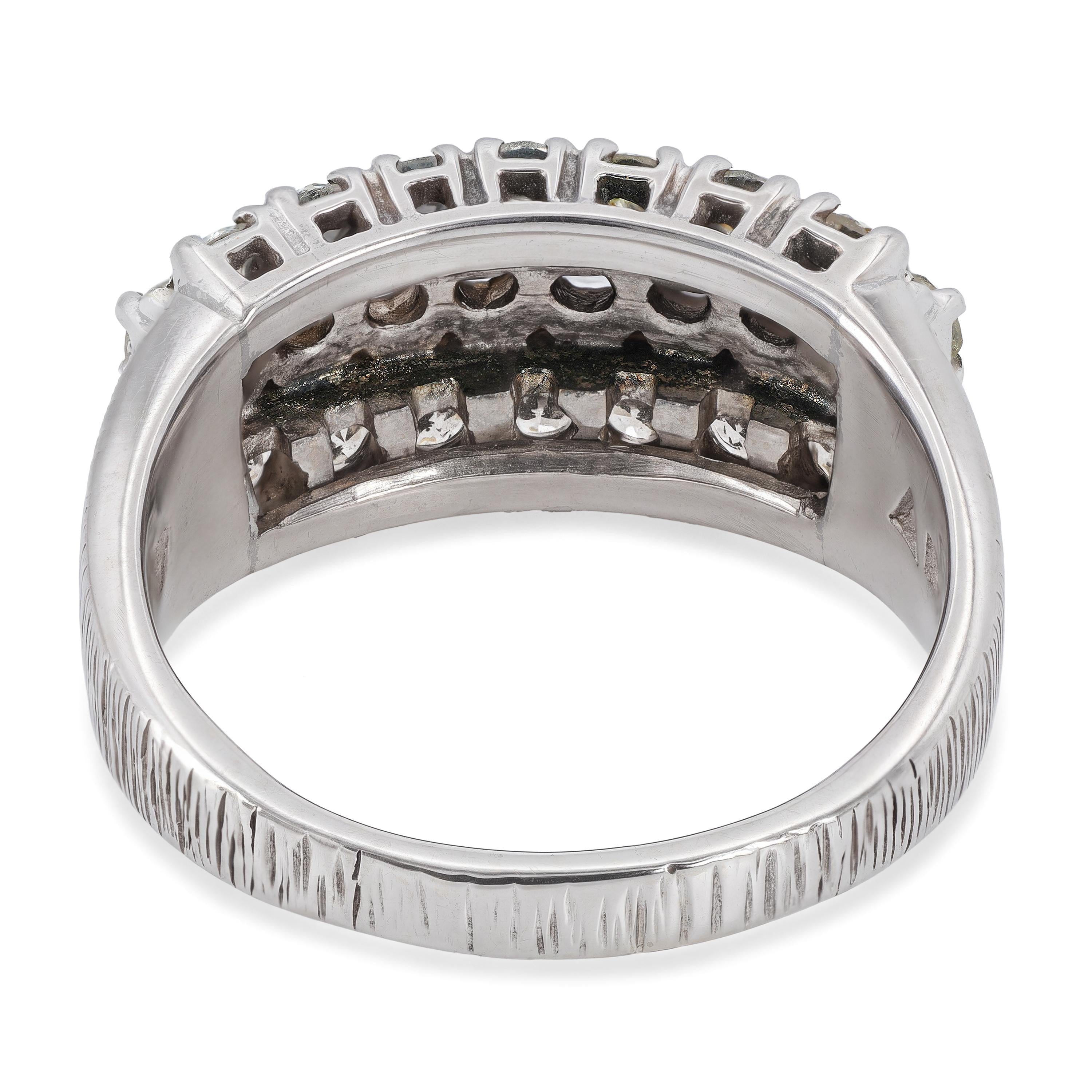 Vintage 9k White Gold Diamond Three Row Ring
