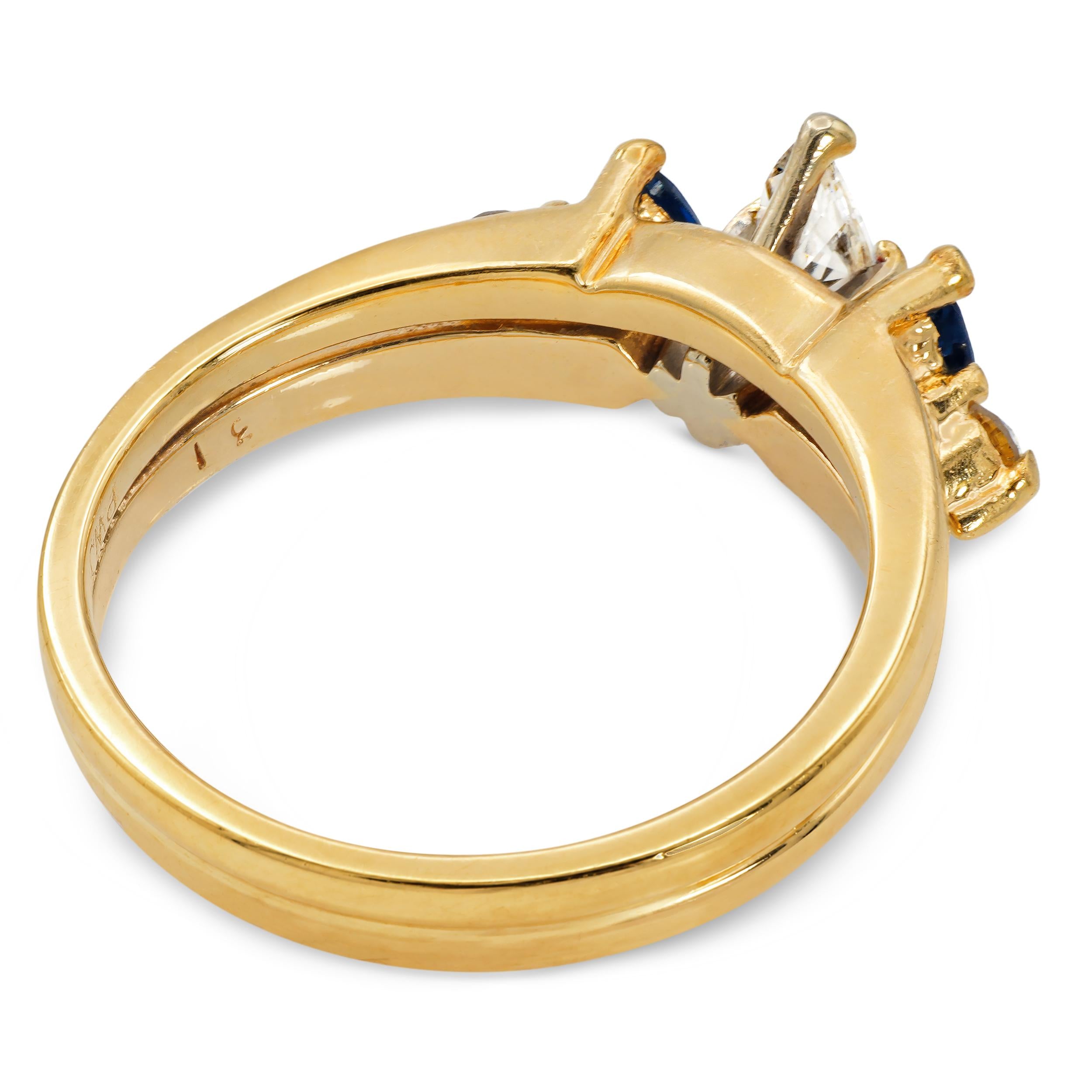 Vintage 14k Yellow Gold Diamond and Sapphire Five Stone Ring