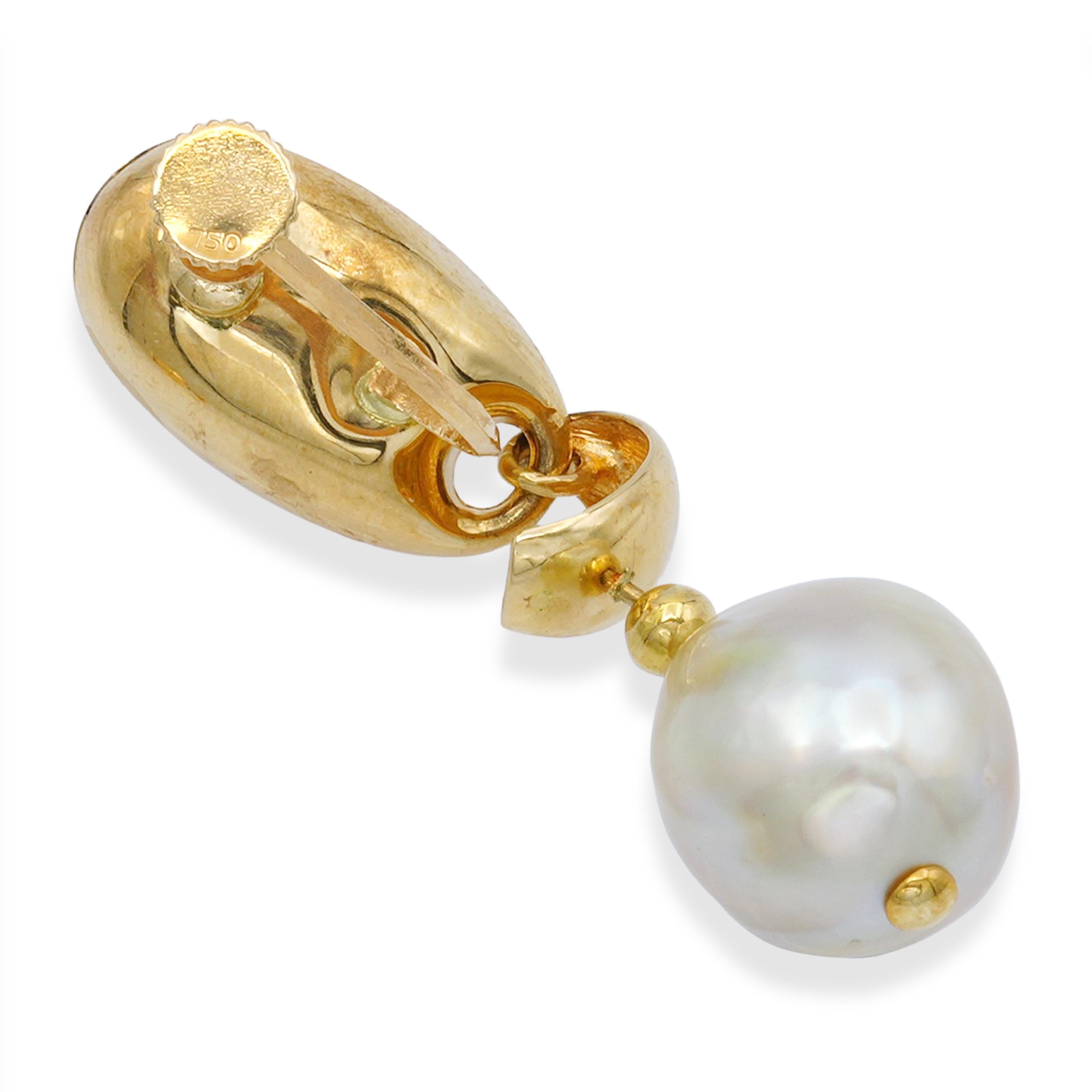 Vintage 18k Yellow Gold Semi Baroque Pearl Screw Back Earrings