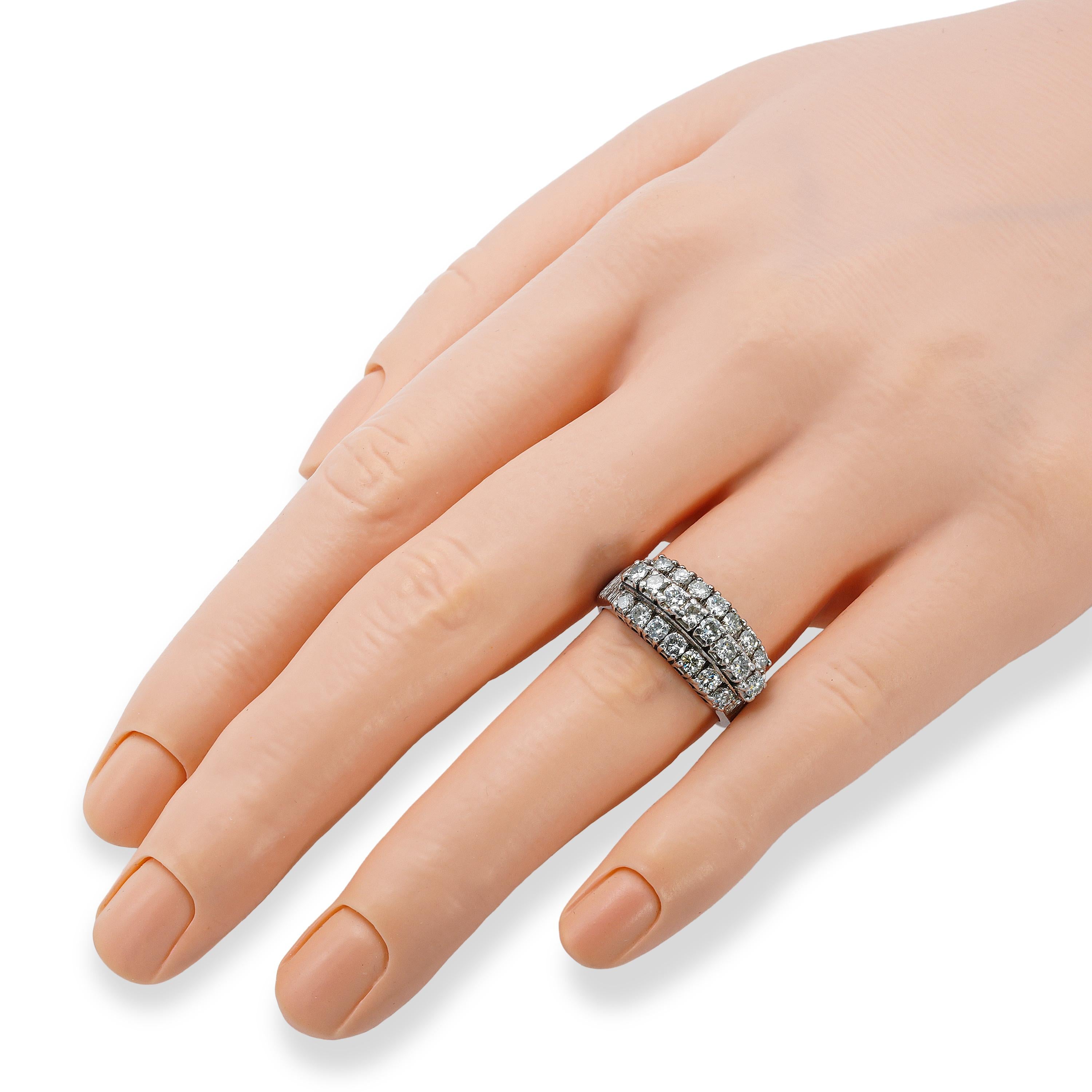 Vintage 9k White Gold Diamond Three Row Ring