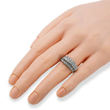 Vintage 9k White Gold Diamond Three Row Ring