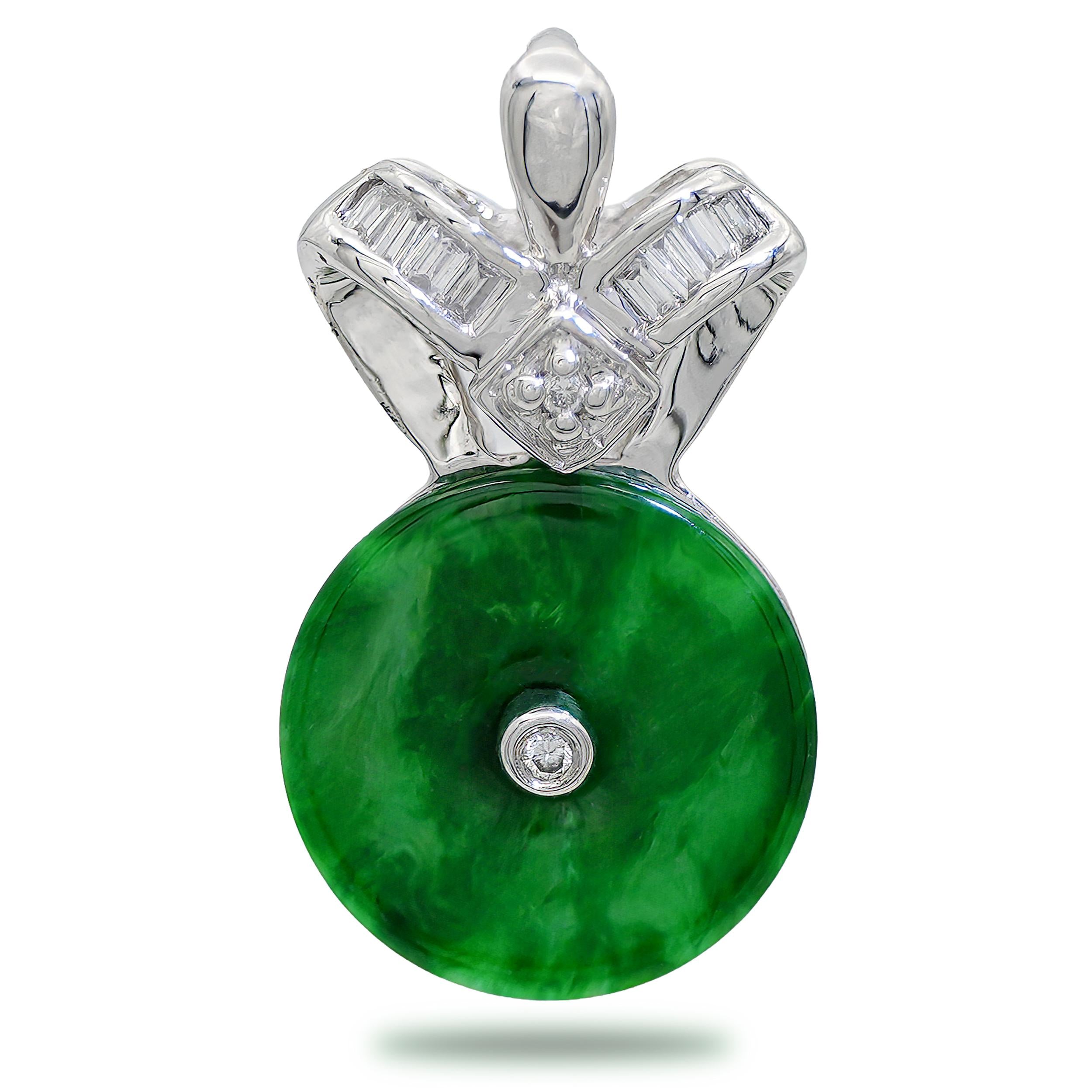 18K White Gold Jadeite Jade and Diamond Pendant