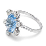 Vintage 14k White Gold Blue Topaz and Diamond Cocktail Ring