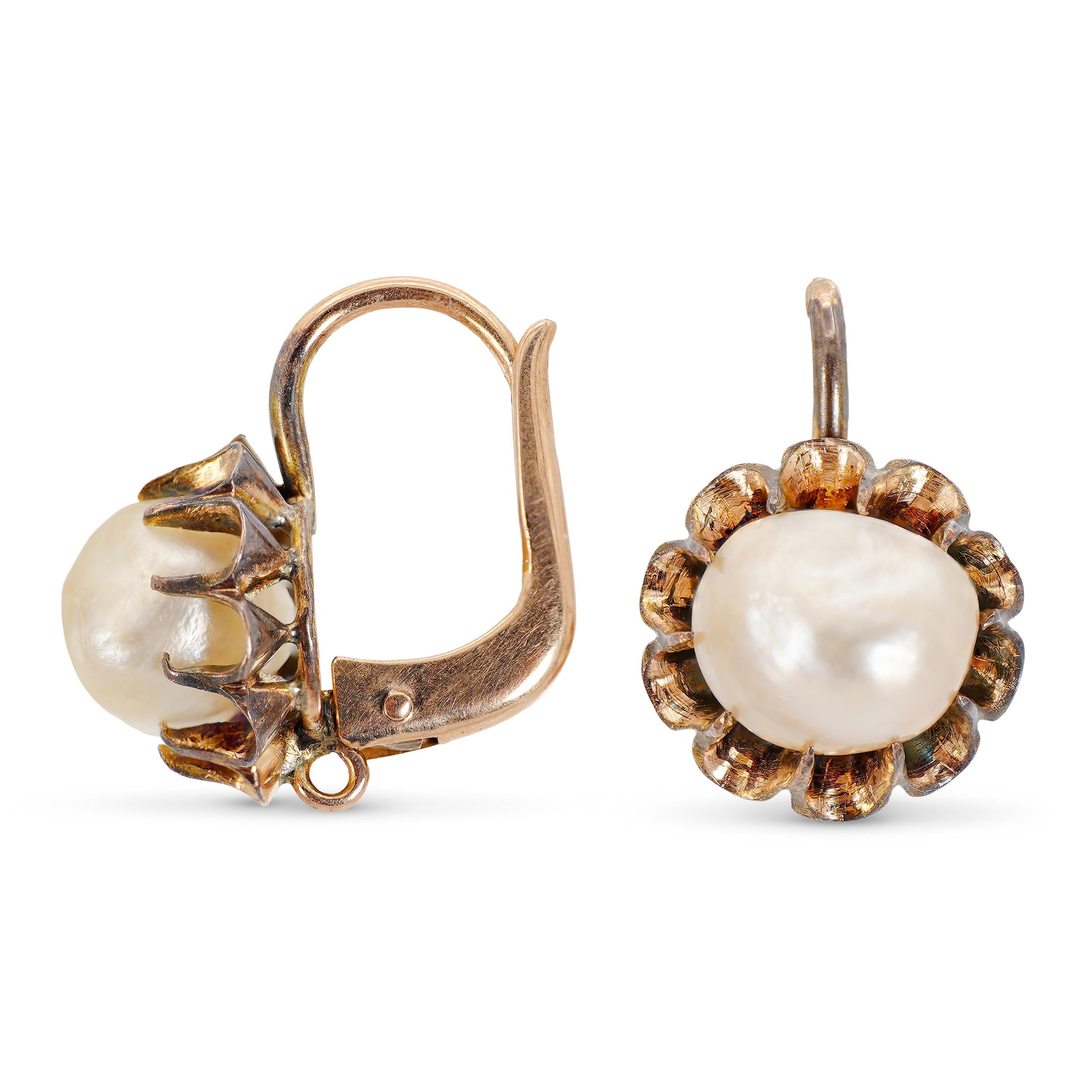 Antique 14k Rose Gold 6.85mm Pearl Earrings