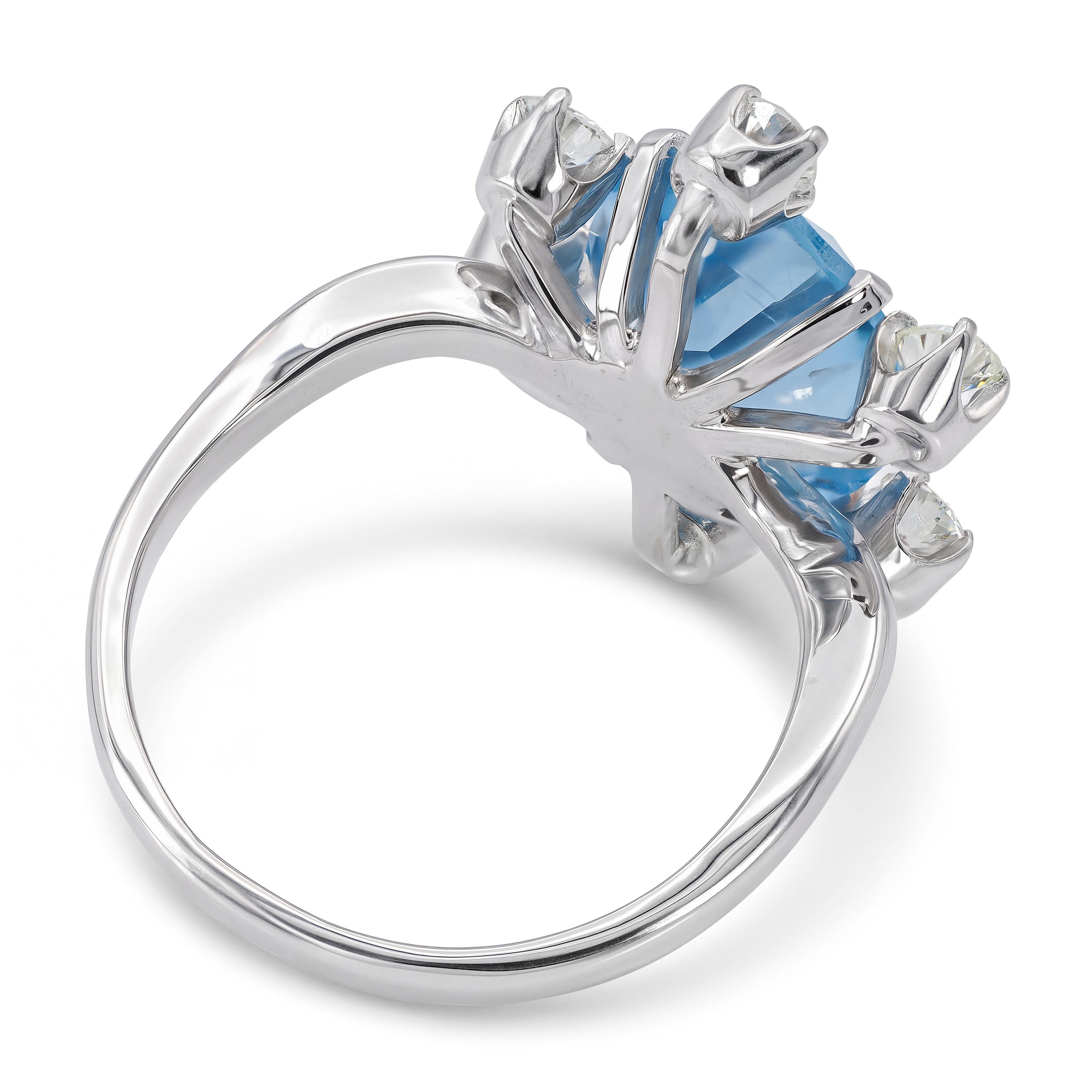Vintage 14k White Gold Blue Topaz and Diamond Cocktail Ring