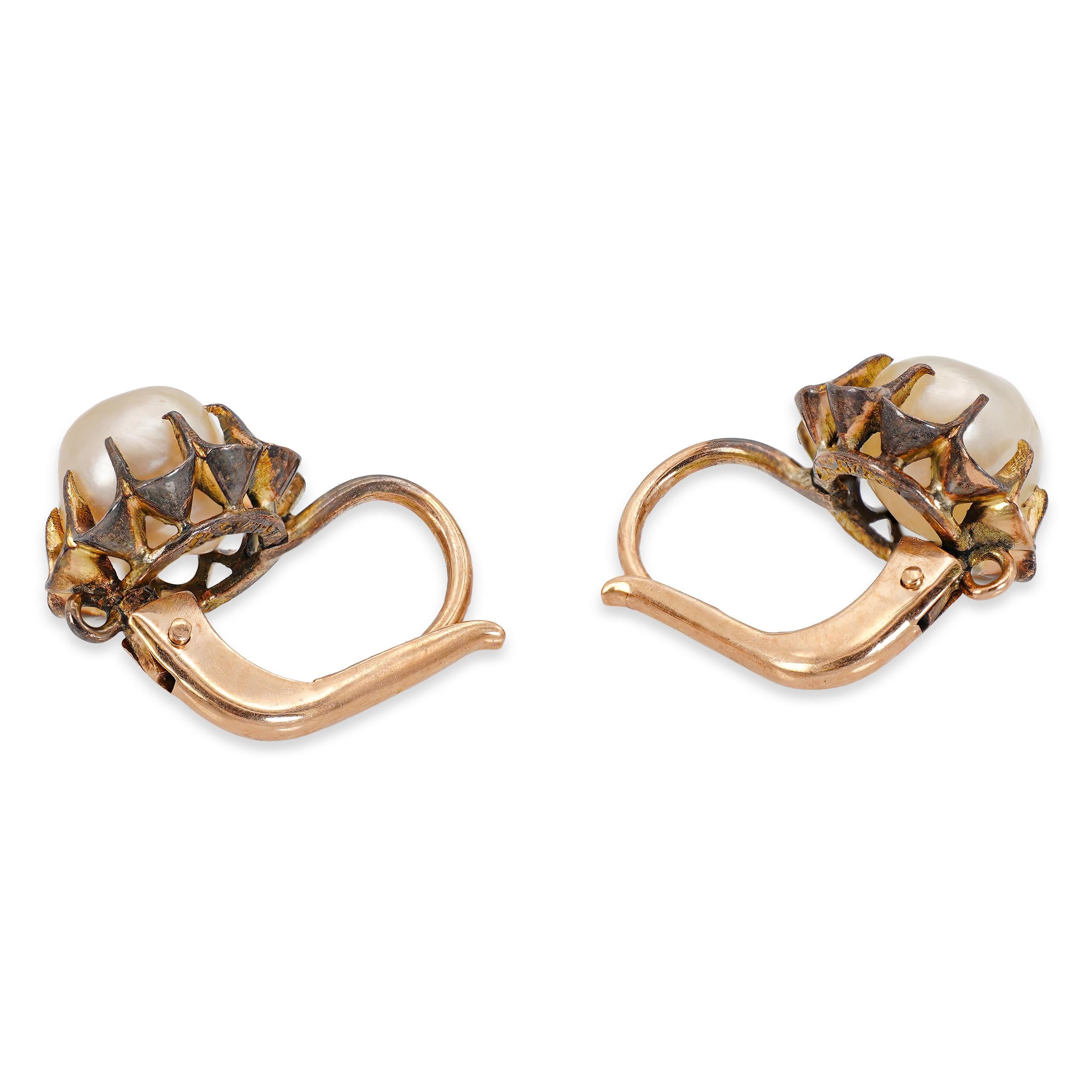 Antique 14k Rose Gold 6.85mm Pearl Earrings