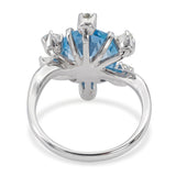 Vintage 14k White Gold Blue Topaz and Diamond Cocktail Ring
