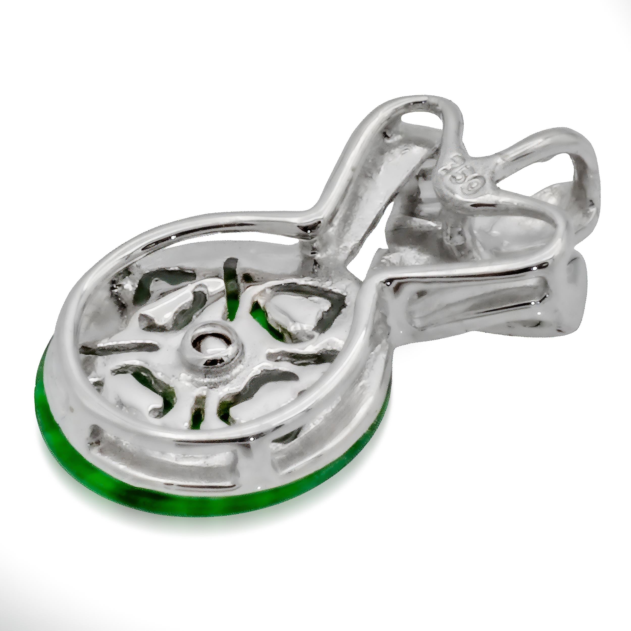 18K White Gold Jadeite Jade and Diamond Pendant