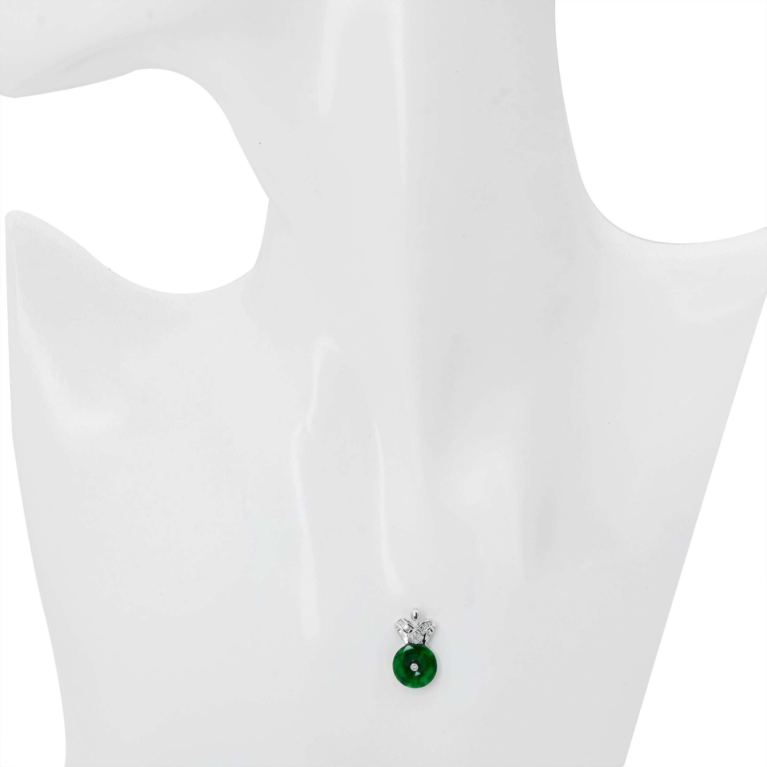 18K White Gold Jadeite Jade and Diamond Pendant