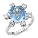 Vintage 14k White Gold Blue Topaz and Diamond Cocktail Ring