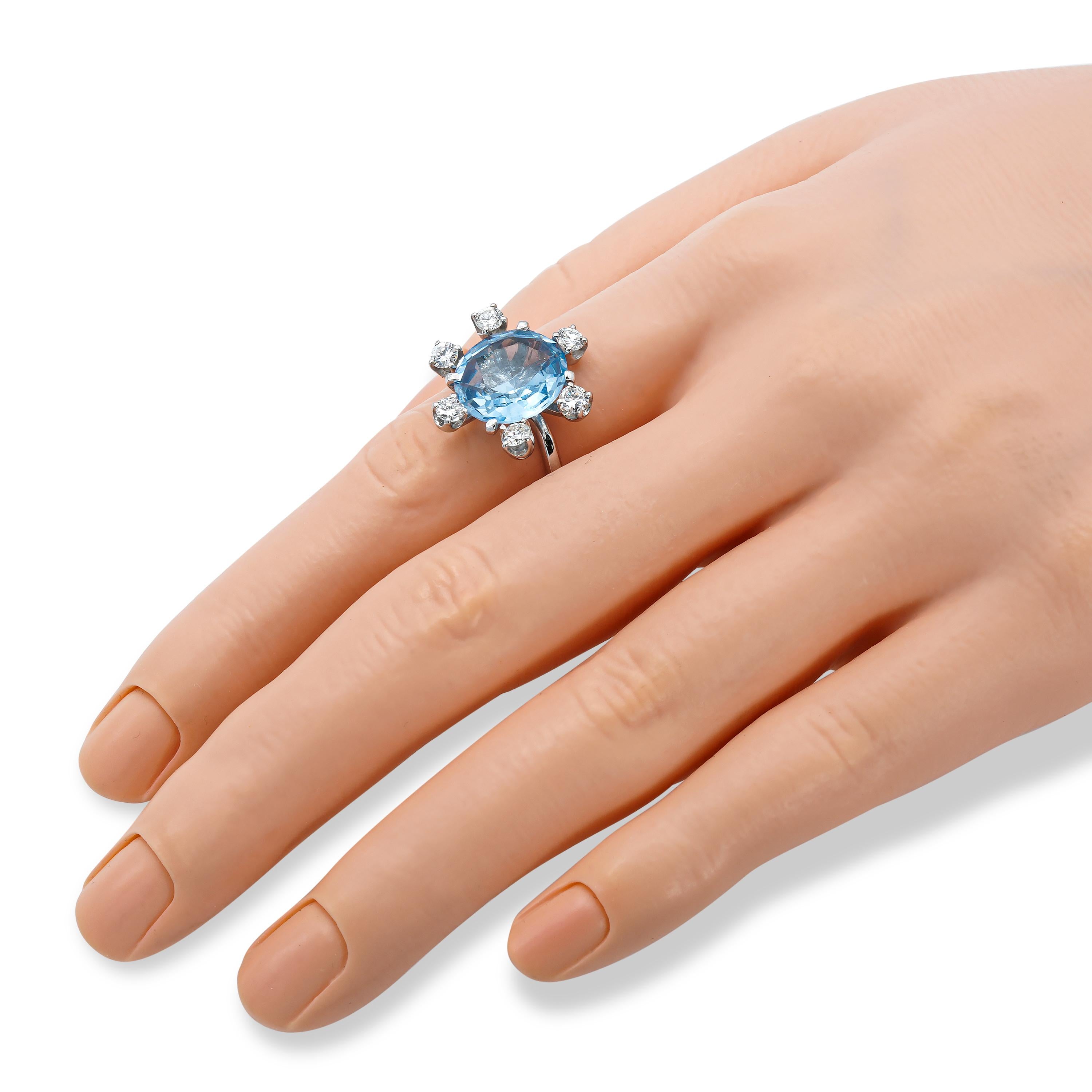 Vintage 14k White Gold Blue Topaz and Diamond Cocktail Ring