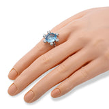 Vintage 14k White Gold Blue Topaz and Diamond Cocktail Ring