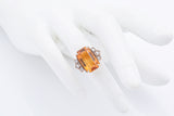 Antique 10K Yellow Gold 7.16 Ct Citrine & Diamond Cocktail Ring Size 3.25