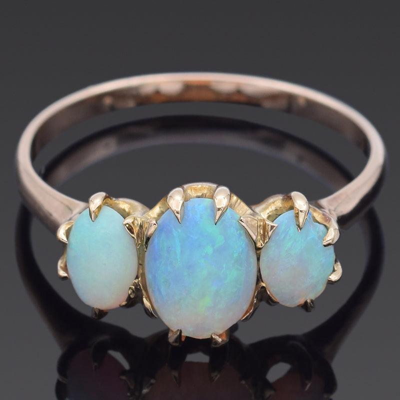 Antique 10K Yellow Gold Opal Band Ring Size 8