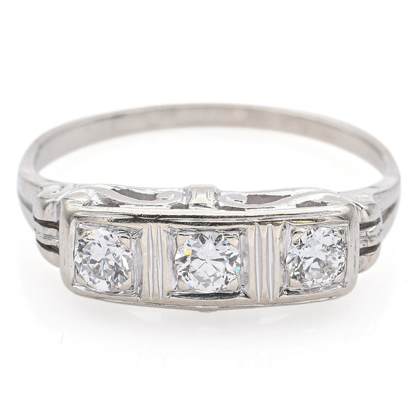 Antique Art Deco 14K White Gold 0.30 TCW Diamond Ring Size 5.5