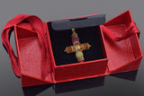 Vintage Italy 18K Yellow Gold Multi-Stone Cross Enhancer Pendant + Box