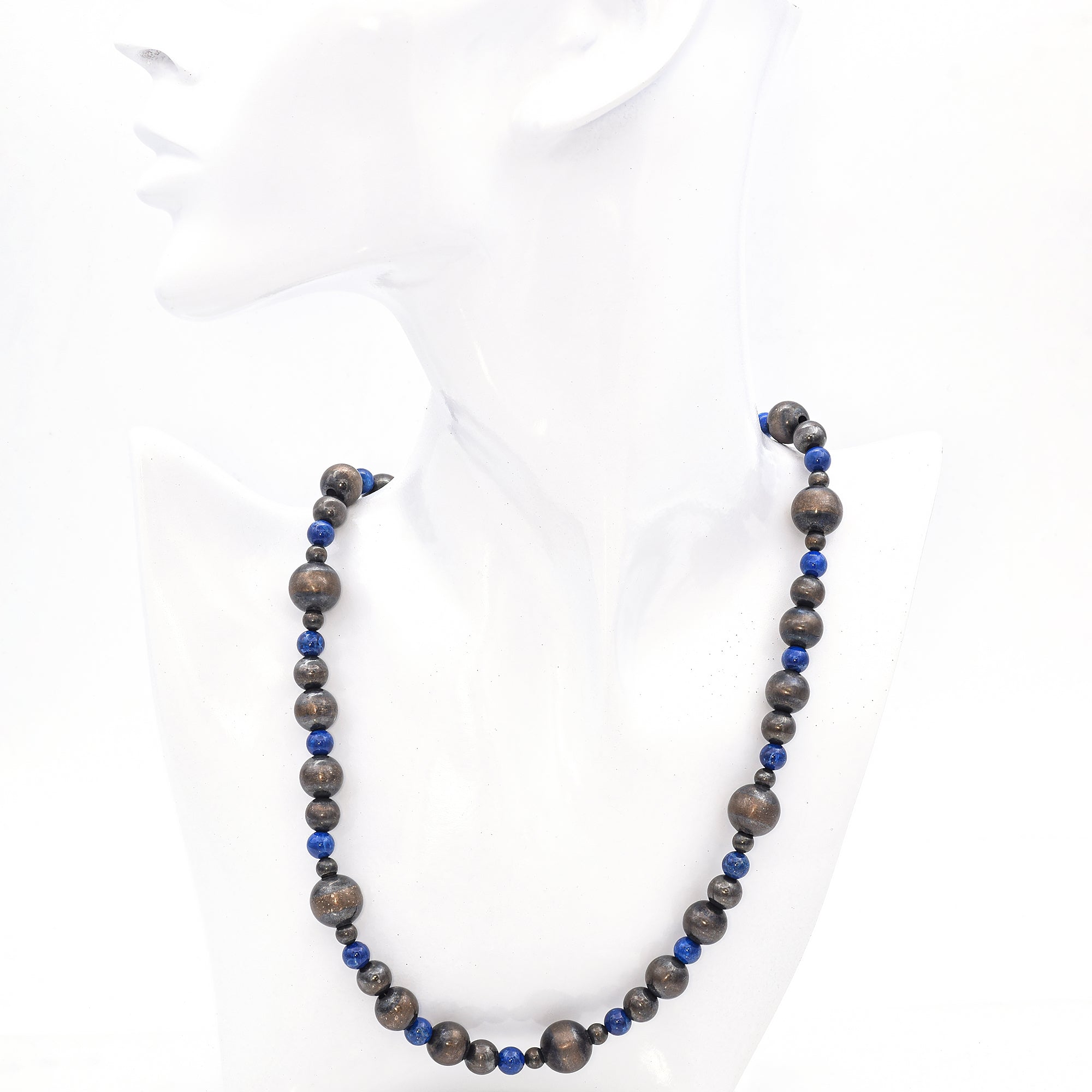 Estate Southwestern Sterling Silver Lapis Navajo Pearl Beaded Strand Necklace
