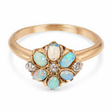 Antique Edwardian 12k Yellow Gold Opal and Diamond Floral Cluster Ring