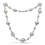 Vintage 14k White Gold Pearl Byzantine Link Station Necklace
