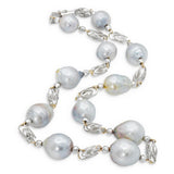 Vintage 14k White Gold Pearl Byzantine Link Station Necklace