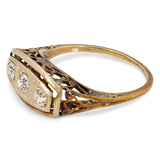 Antique Art Deco 12k Yellow and White Gold OEC Diamond Three Stone Ring