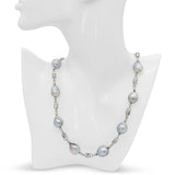 Vintage 14k White Gold Pearl Byzantine Link Station Necklace