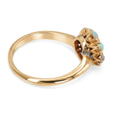Antique Edwardian 12k Yellow Gold Opal and Diamond Floral Cluster Ring