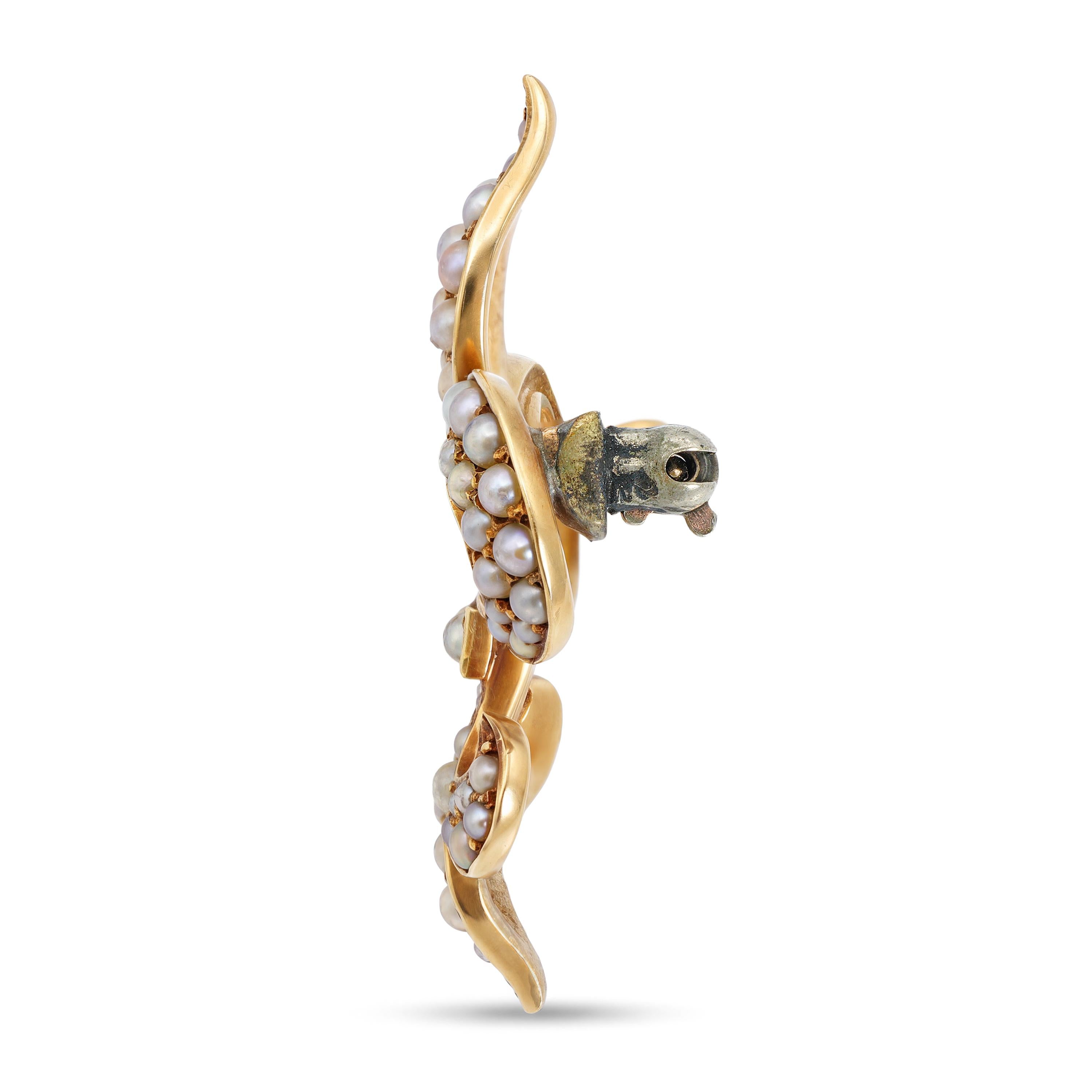 Antique 13k Yellow Gold Seed Pearl Fleur de Lis Brooch