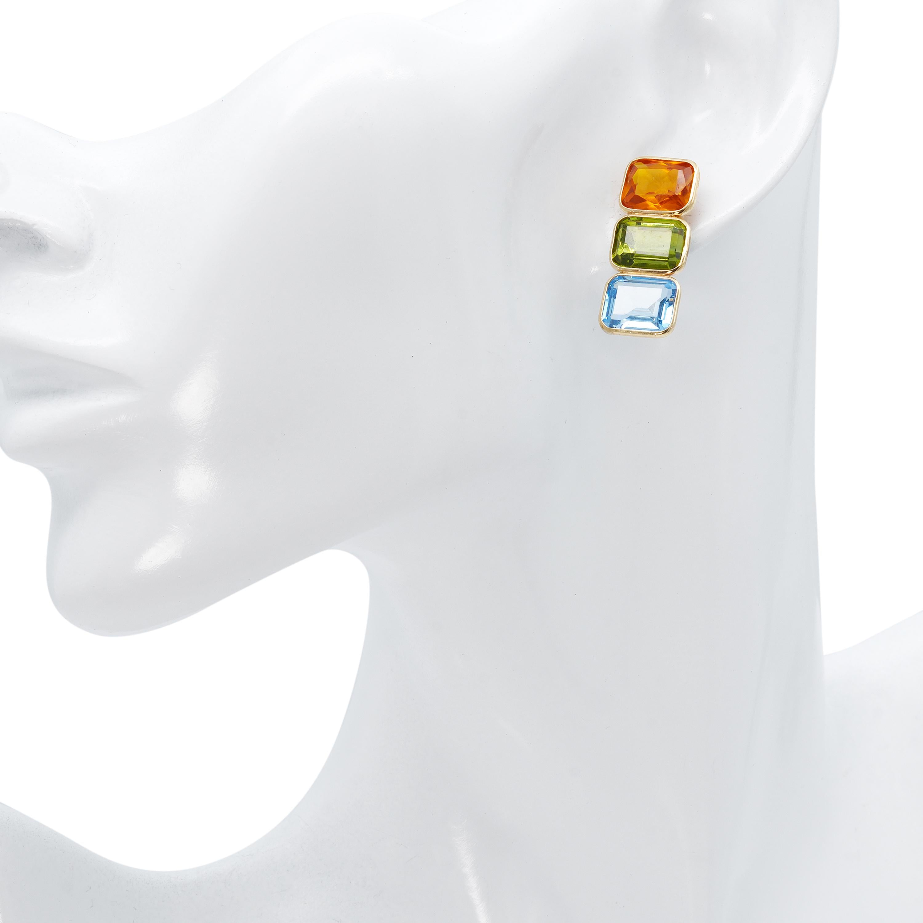 14k Yellow Gold Bezel Set Multi Gemstone Earrings