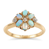 Antique Edwardian 12k Yellow Gold Opal and Diamond Floral Cluster Ring