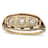 Antique Art Deco 12k Yellow and White Gold OEC Diamond Three Stone Ring