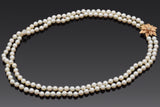 Vintage 14K Yellow Gold 7-7.5 mm Pearl & Diamond Beaded Strand Necklace 22"
