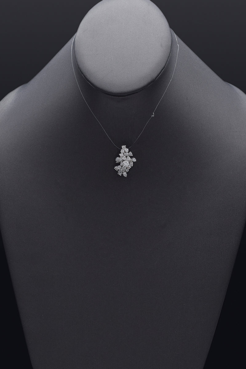Vintage 14K White Gold 2.25 TCW Diamond Large Cluster Pendant