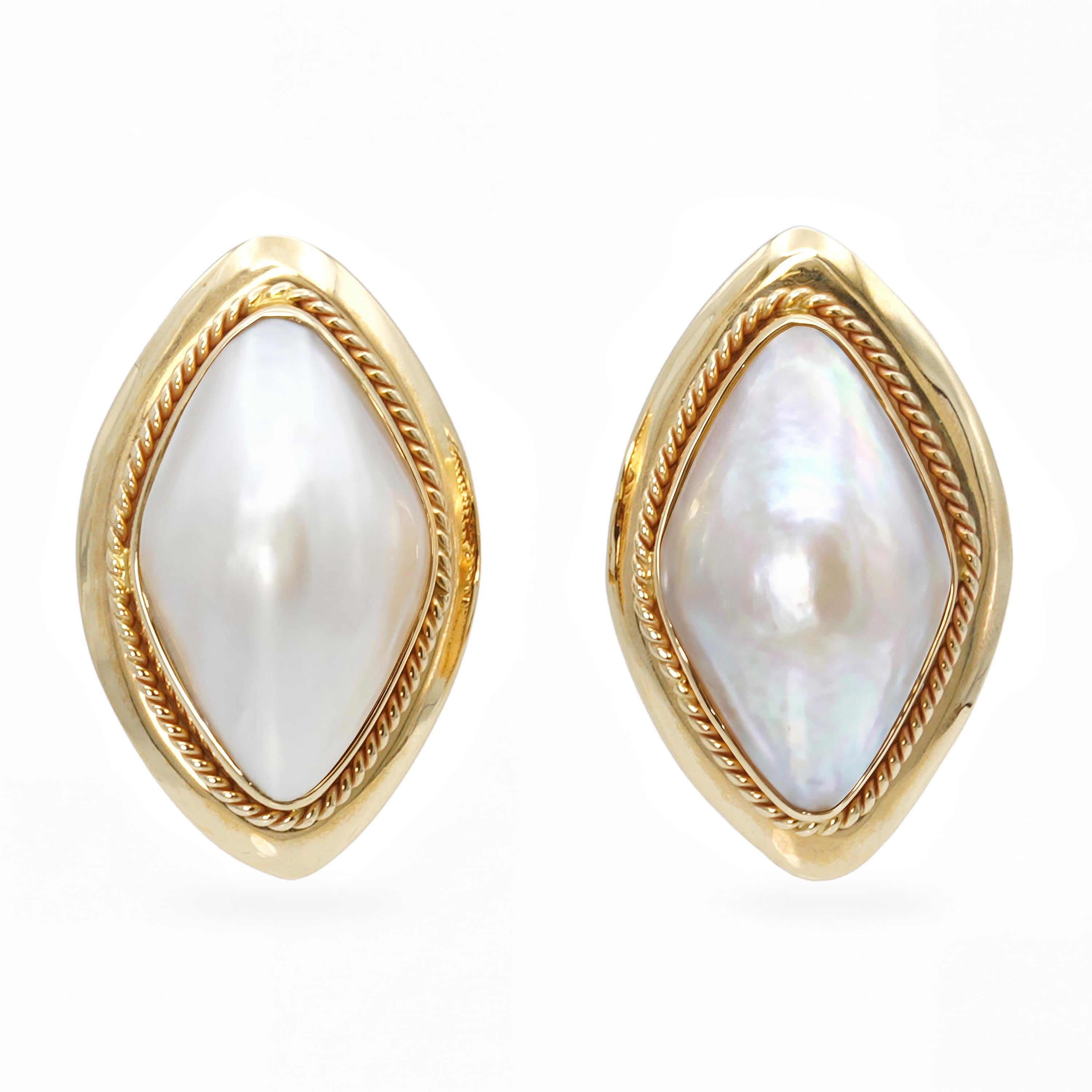 Vintage 14k Yellow Gold Mabe Pearl Earrings