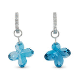 14k White Gold Blue Topaz and Diamond Clover Convertible Hoop Dangle Earrings
